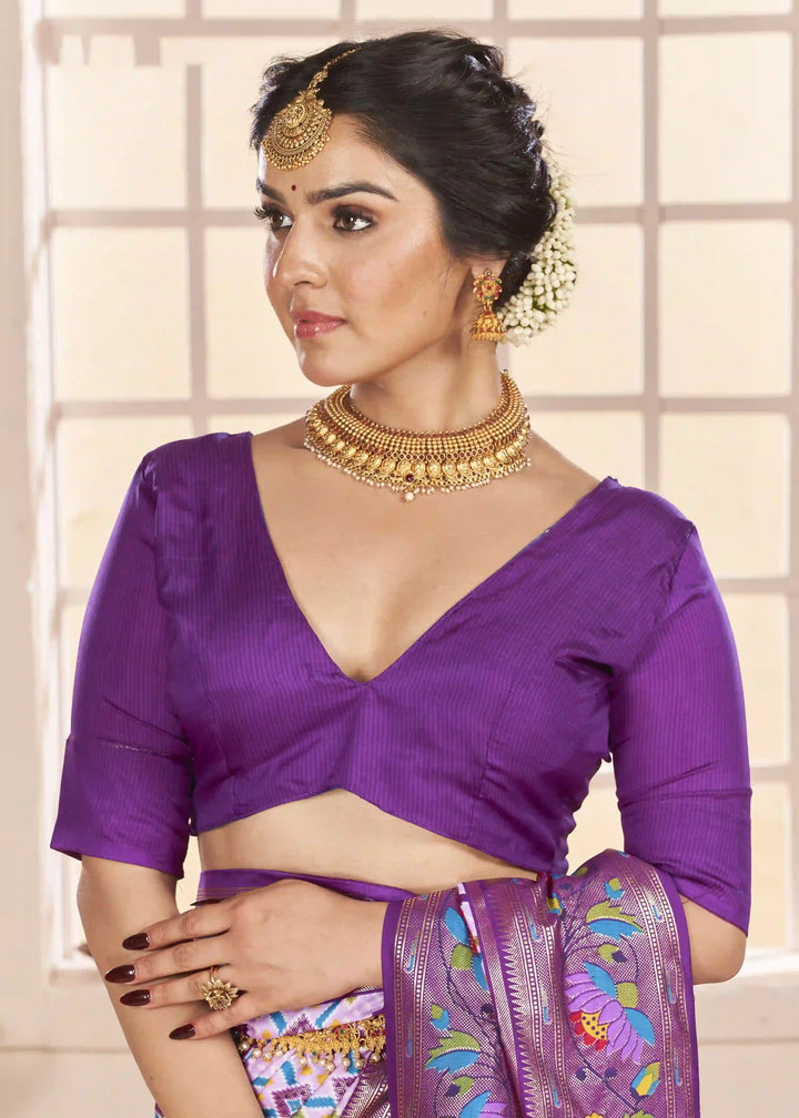 Stylish Lavender Saree with Wevon Border and Ikkat Print