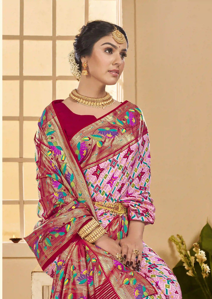 Classic Hot Pink Cotton Silk Saree with Designer Ikkat Work