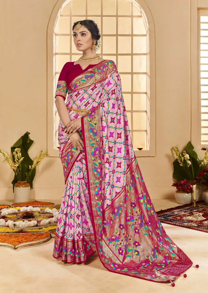 Classic Hot Pink Cotton Silk Saree with Designer Ikkat Work