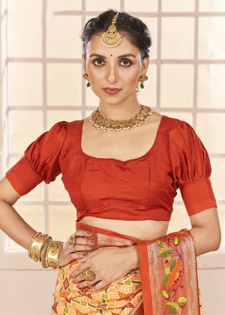 Sophisticated Orange Cotton Silk Saree with Designer Ikkat Prints