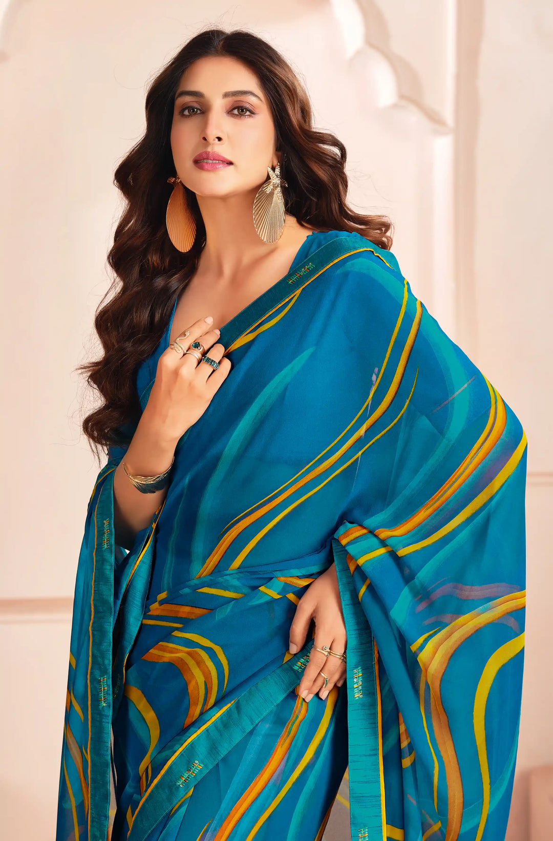 Blue Georgette Saree with Designer Digital Prints – Traditional Elegance