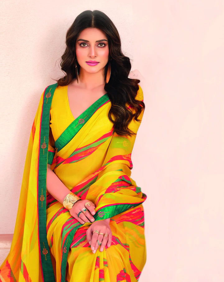 Vibrant Yellow Designer Saree with Matching Georgette Blouse