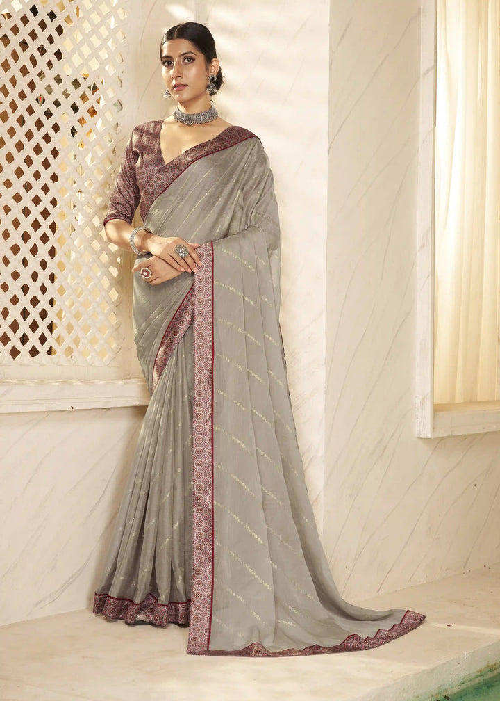 Premium Chiffon Traditional Saree with Foil Print Blouse