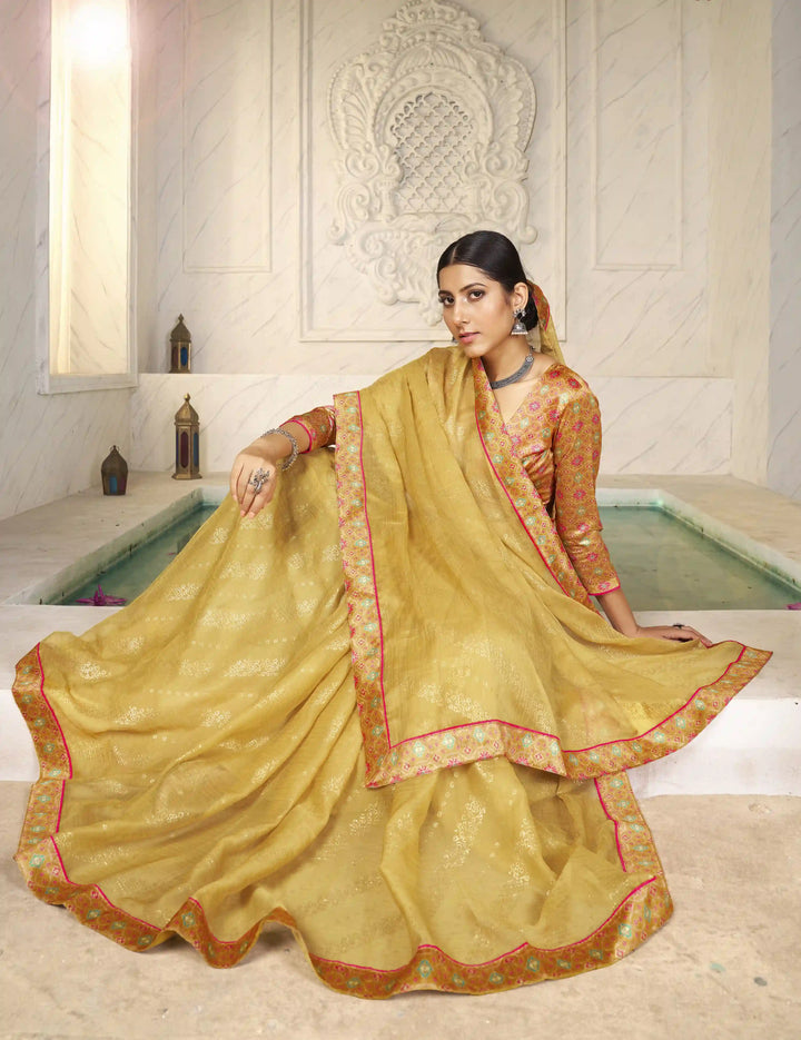 Premium Chiffon Traditional Saree with Foil Print Blouse