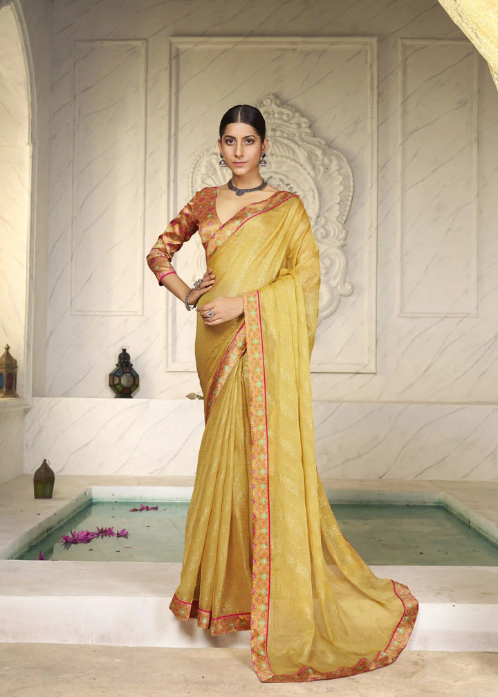 Premium Chiffon Traditional Saree with Foil Print Blouse