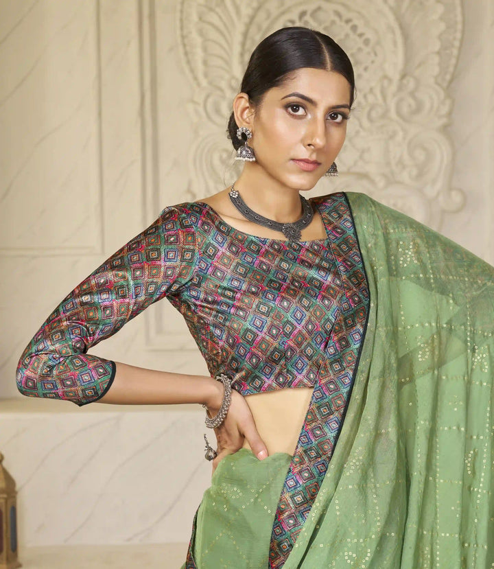 Premium Chiffon Traditional Saree with Foil Print Blouse