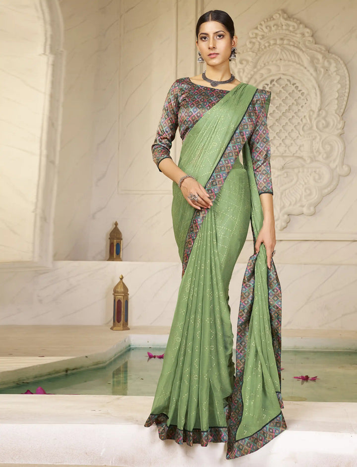 Premium Chiffon Traditional Saree with Foil Print Blouse