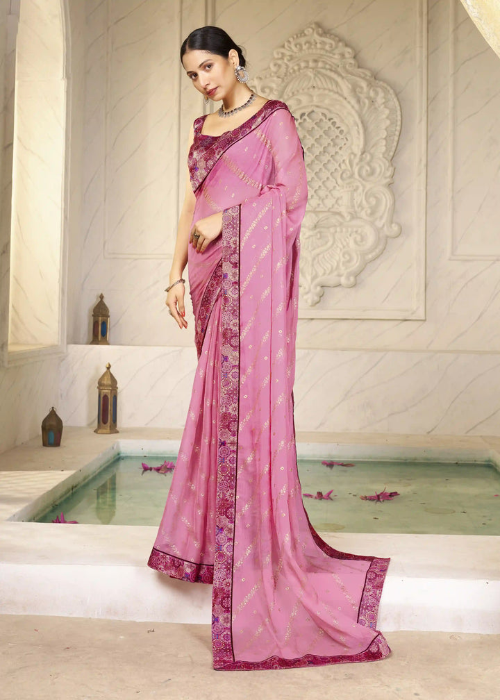 Premium Chiffon Traditional Saree with Foil Print Blouse