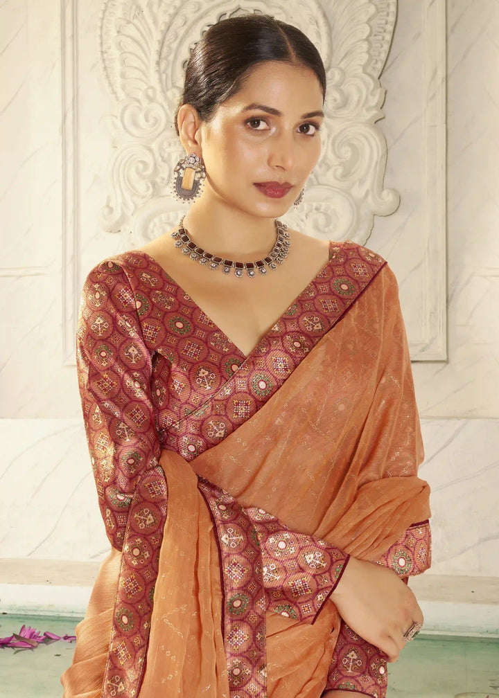 Premium Chiffon Traditional Saree with Foil Print Blouse