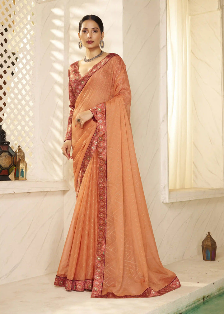 Premium Chiffon Traditional Saree with Foil Print Blouse