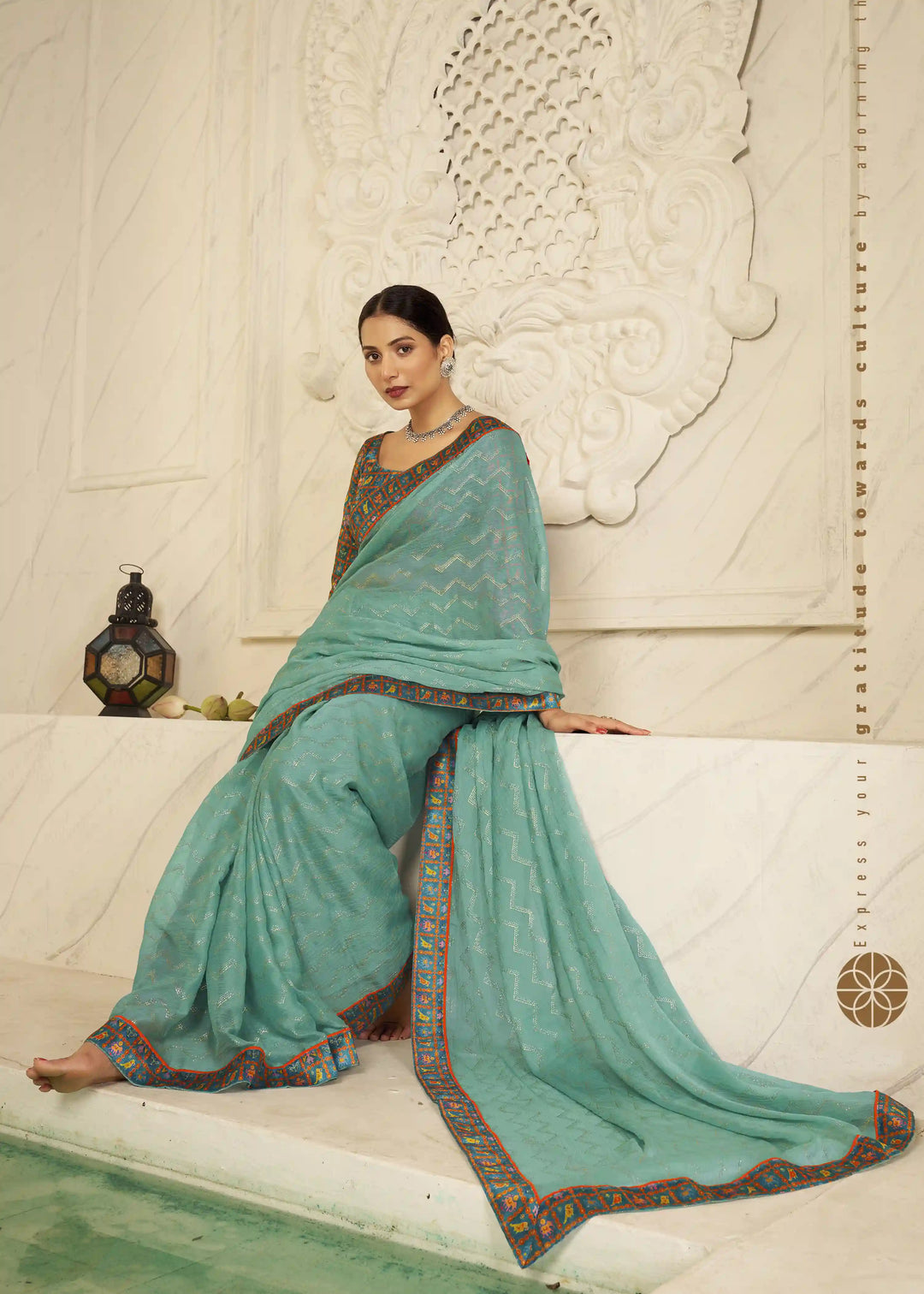 Premium Chiffon Traditional Saree with Foil Print Blouse