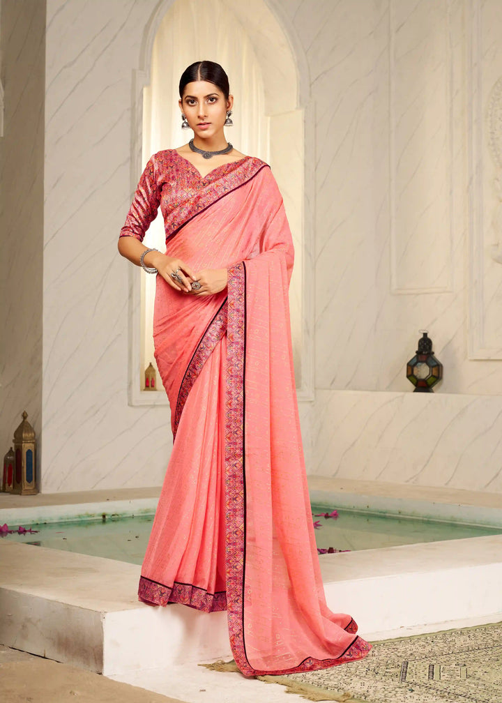 Premium Chiffon Traditional Saree with Foil Print Blouse
