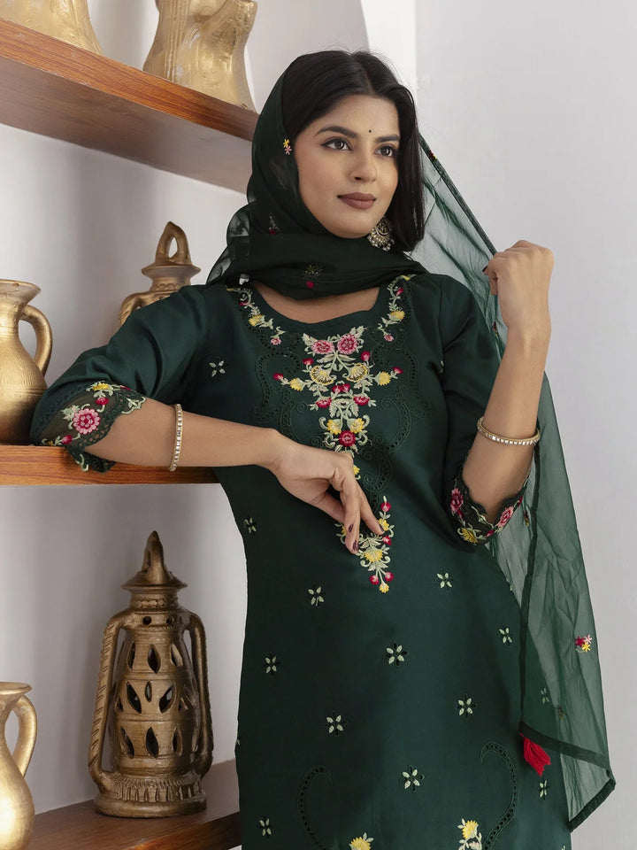 Green Silk Embroidered Suit Set with Stunning Hand Work