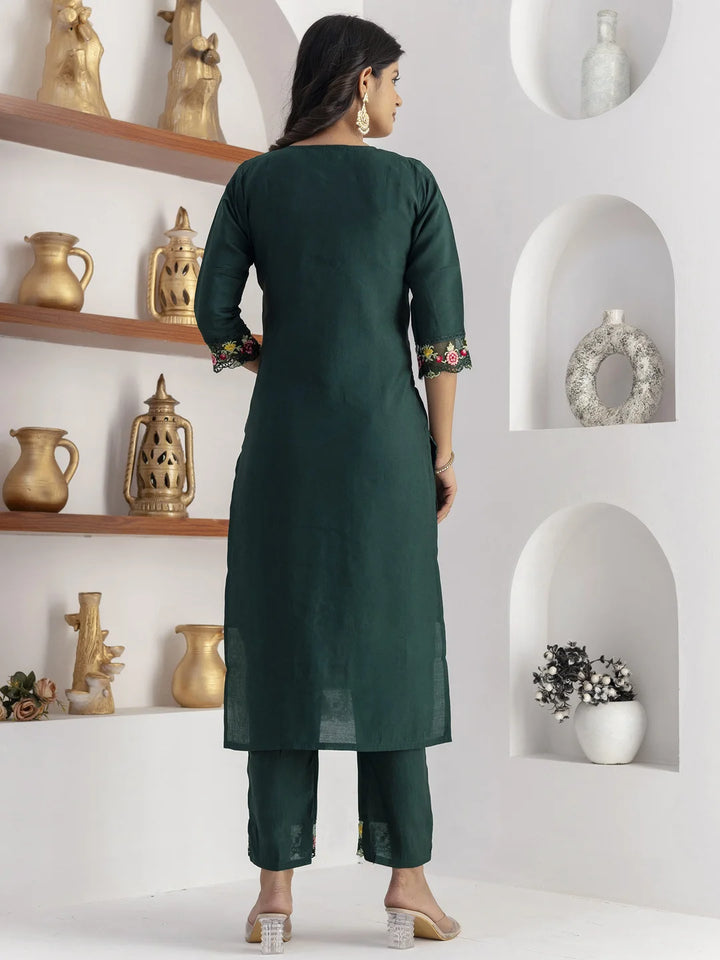 Green Silk Embroidered Suit Set with Stunning Hand Work