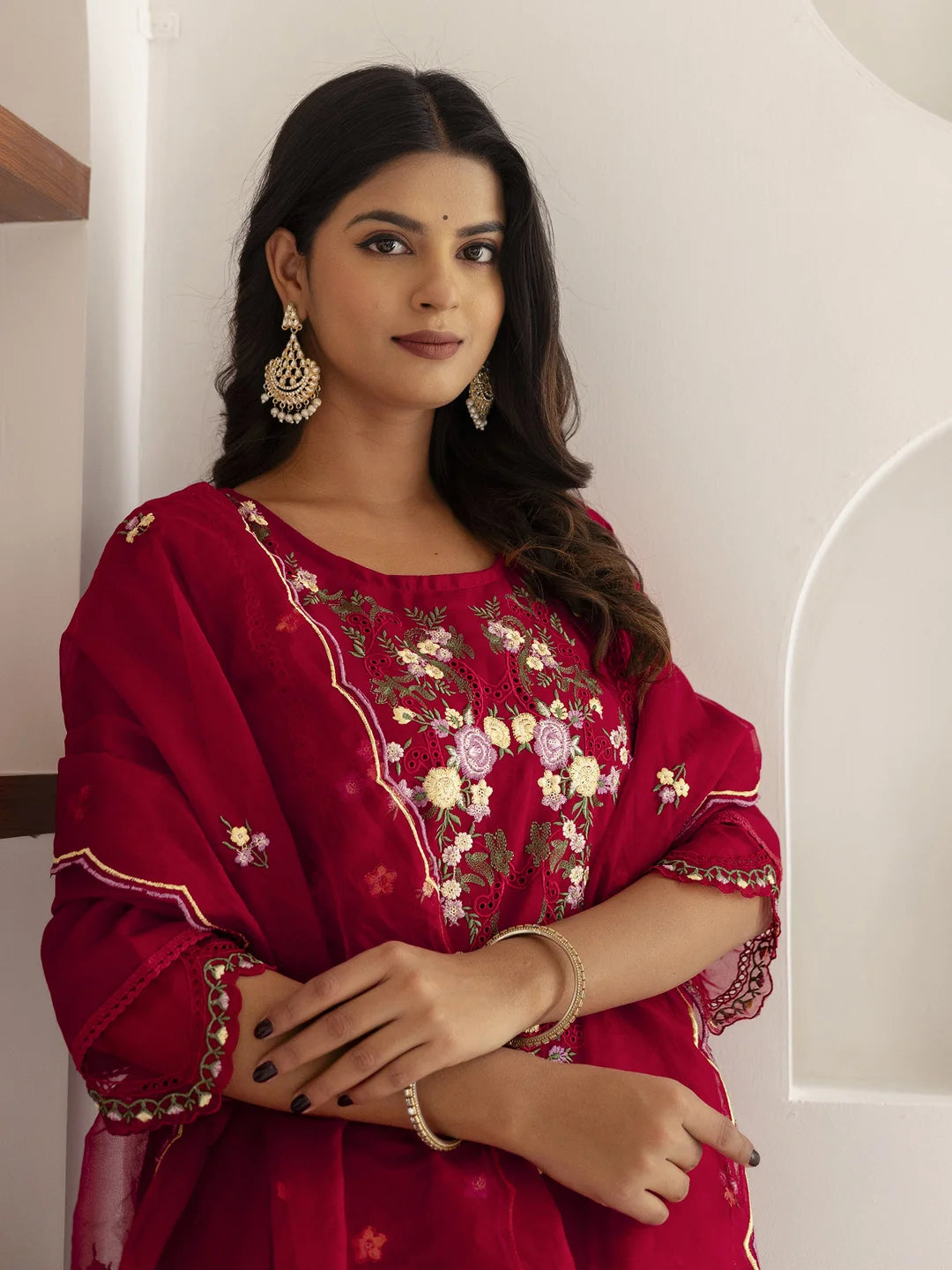 Graceful Red Embroidered Suit Set for Special Occasions