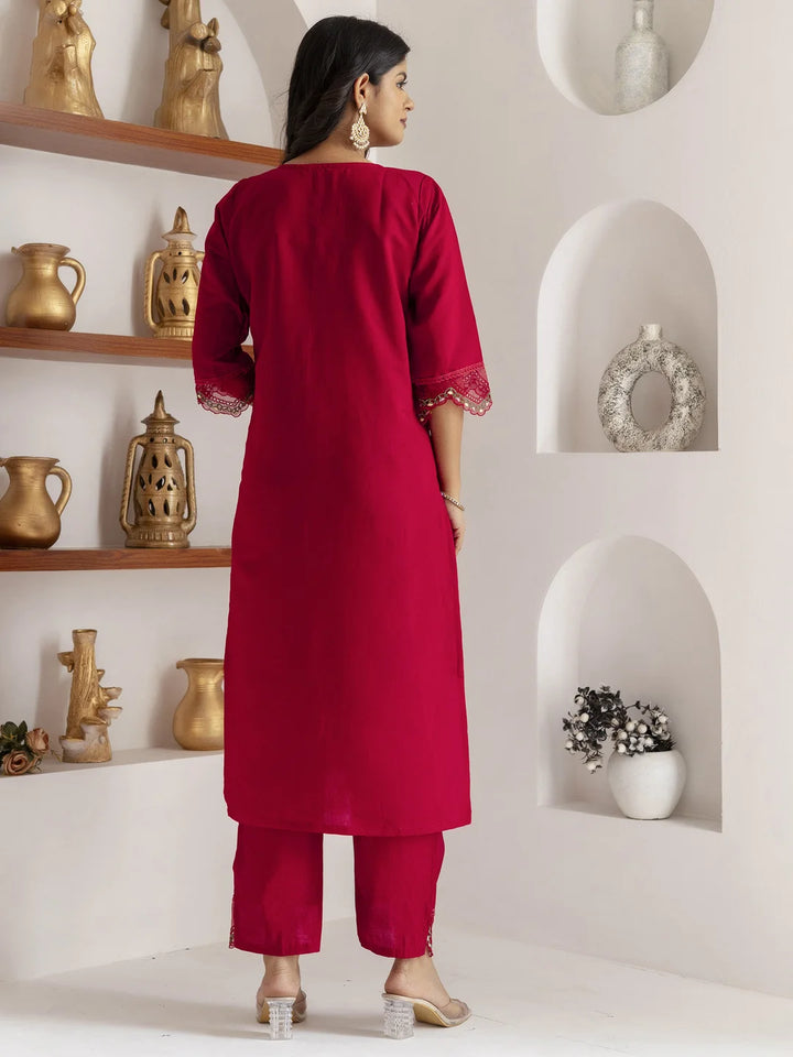 Graceful Red Embroidered Suit Set for Special Occasions