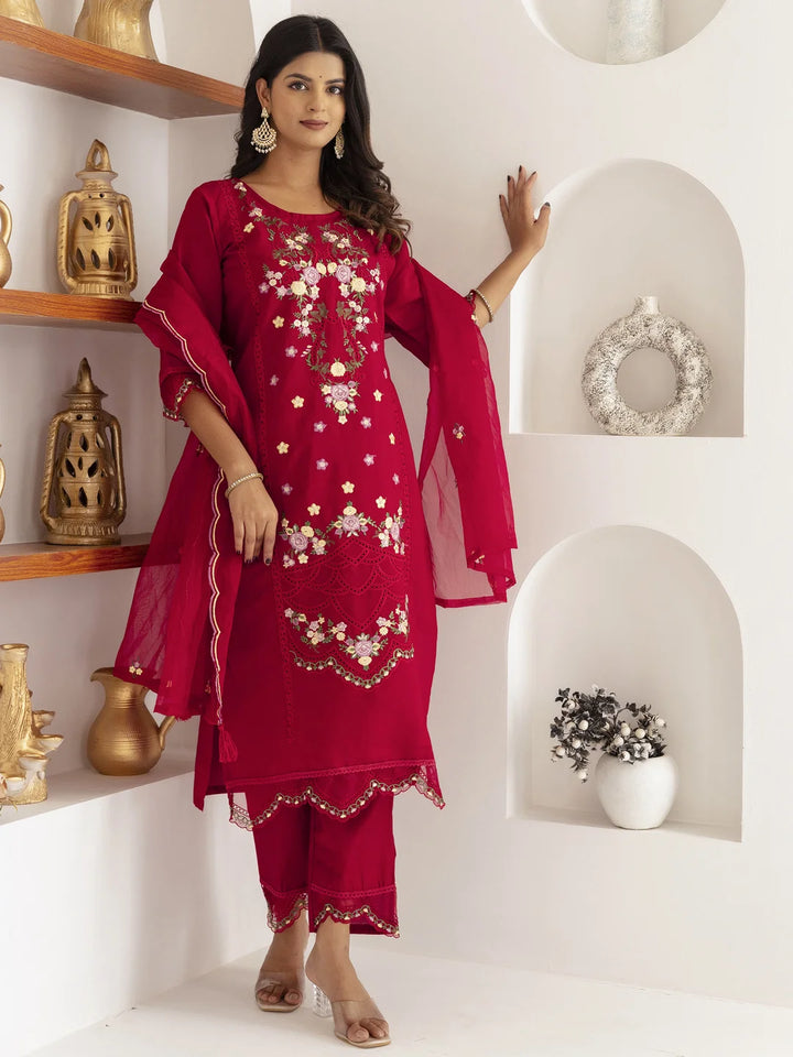 Graceful Red Embroidered Suit Set for Special Occasions