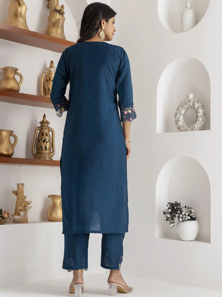 Chic Teal Blue Ethnic Suit with Handcrafted Details
