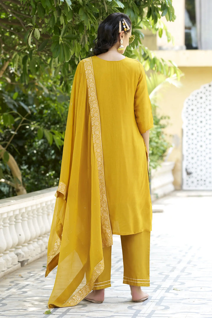 Designer Wevon Work Rayon Salwar Kameez in Yellow