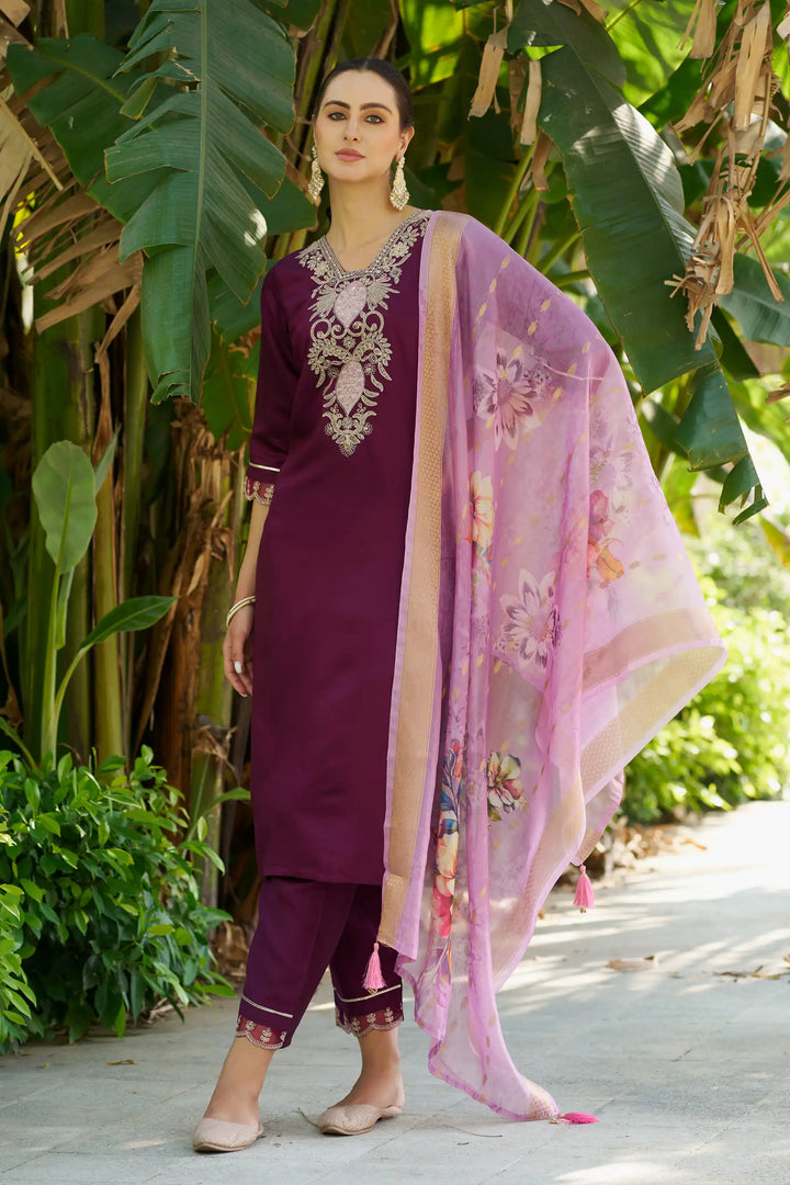 Party-Ready Rayon Suit Set with Designer Embroidery Touch