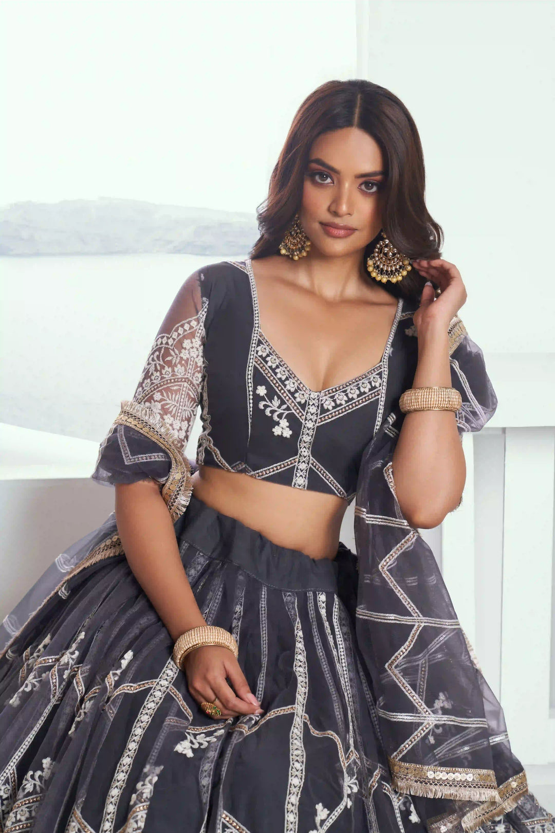 Ethereal Butterfly Net Lehenga with Thread Embroidery Work