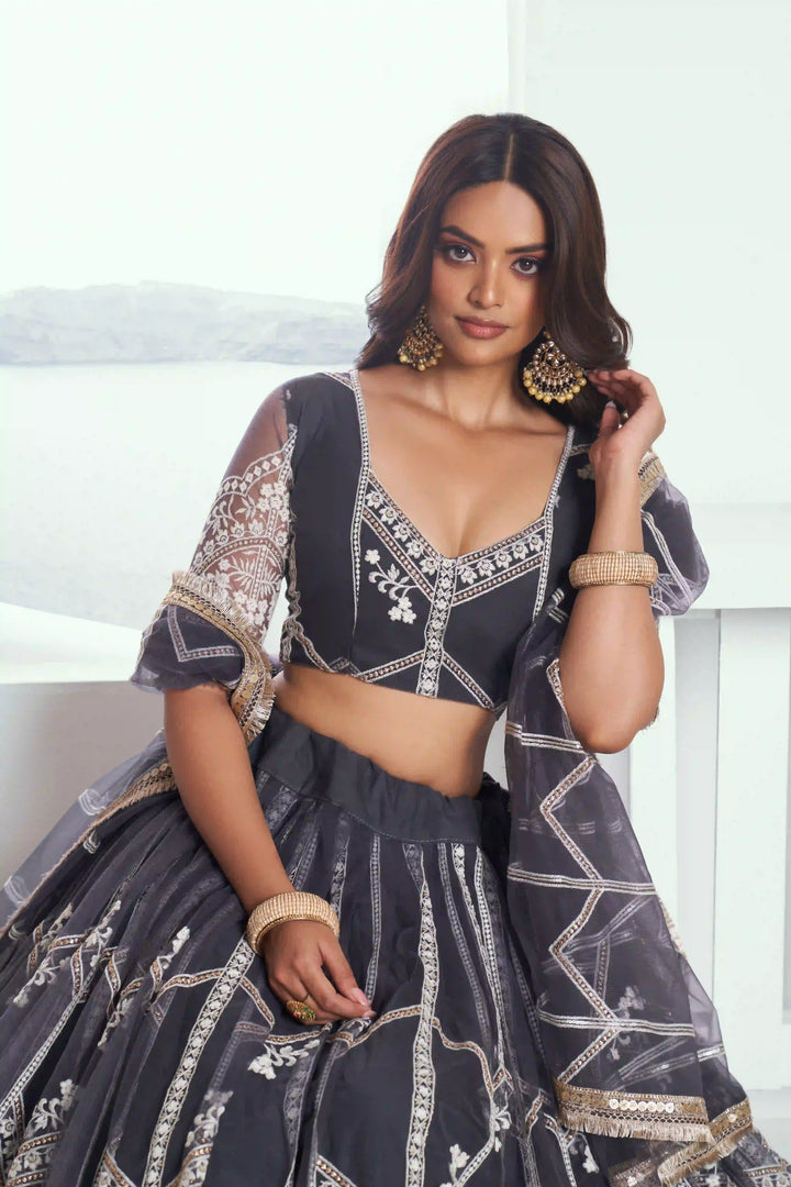 Ethereal Butterfly Net Lehenga with Thread Embroidery Work