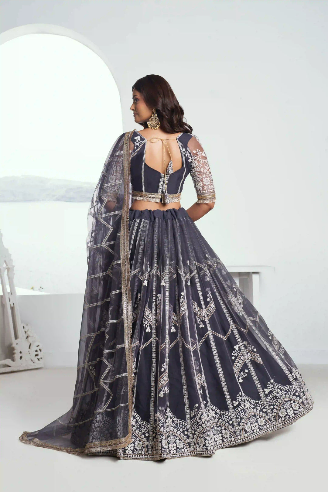 Ethereal Butterfly Net Lehenga with Thread Embroidery Work
