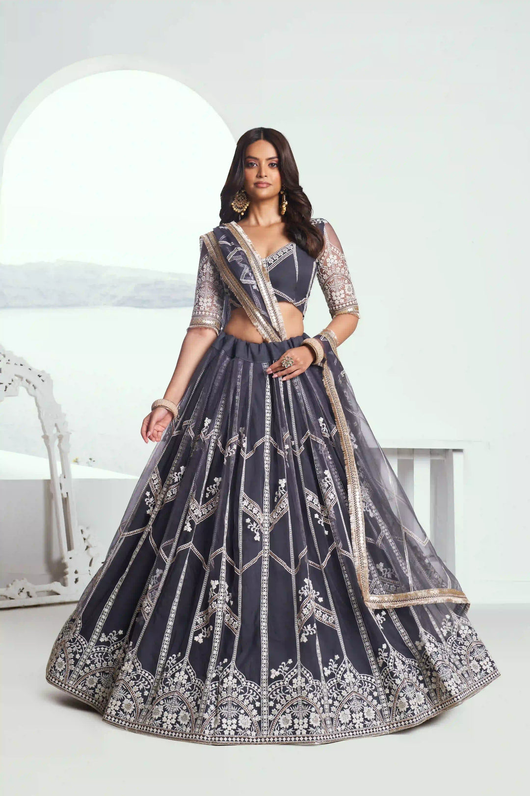 Ethereal Butterfly Net Lehenga with Thread Embroidery Work