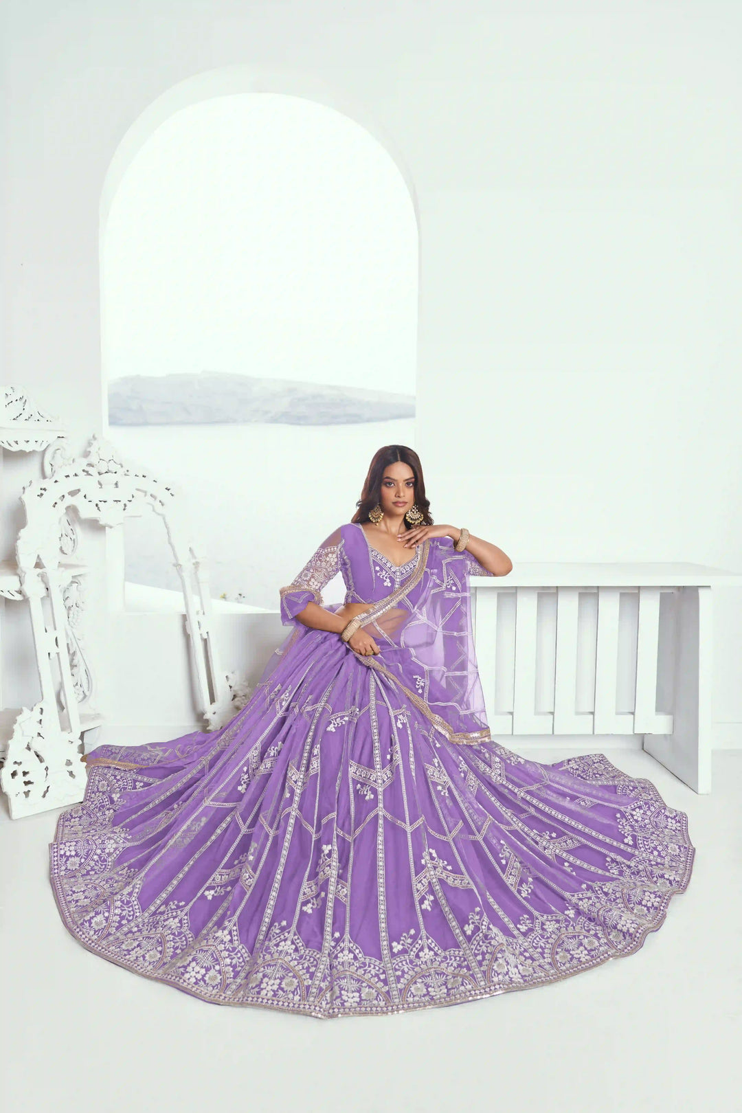 Ethereal Butterfly Net Lehenga with Thread Embroidery Work
