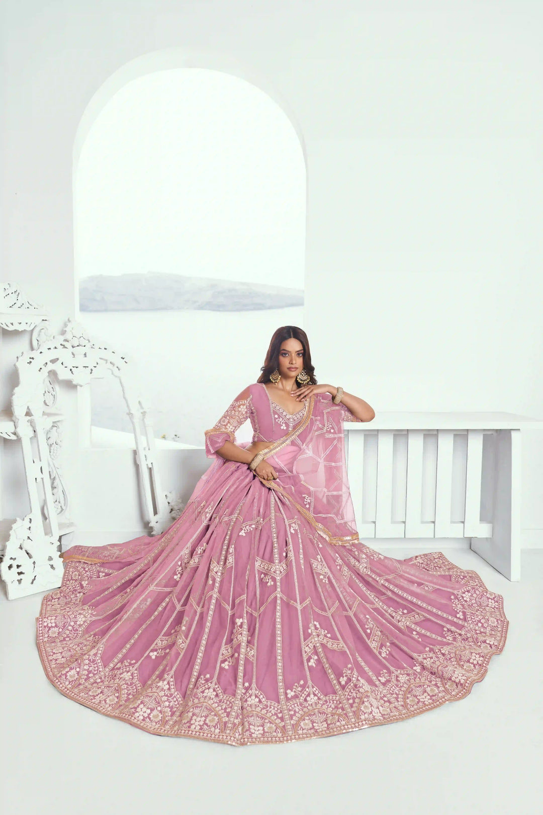 Ethereal Butterfly Net Lehenga with Thread Embroidery Work