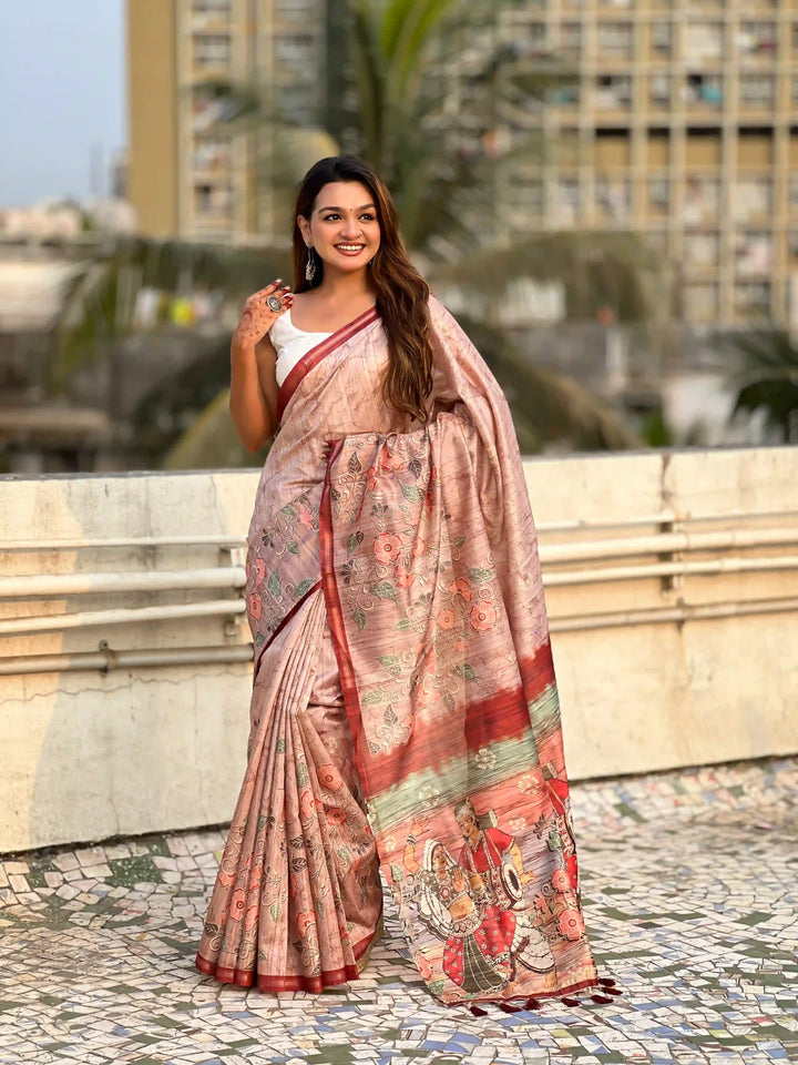 Exquisite Silk Saree with Floral Prints and Wevon Jari Border