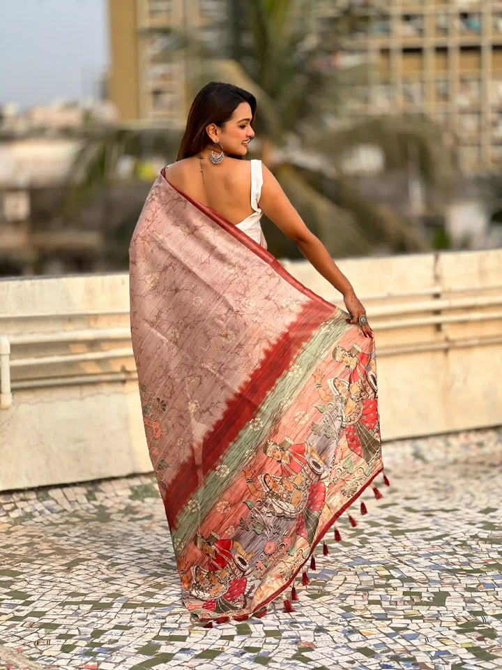 Exquisite Silk Saree with Floral Prints and Wevon Jari Border