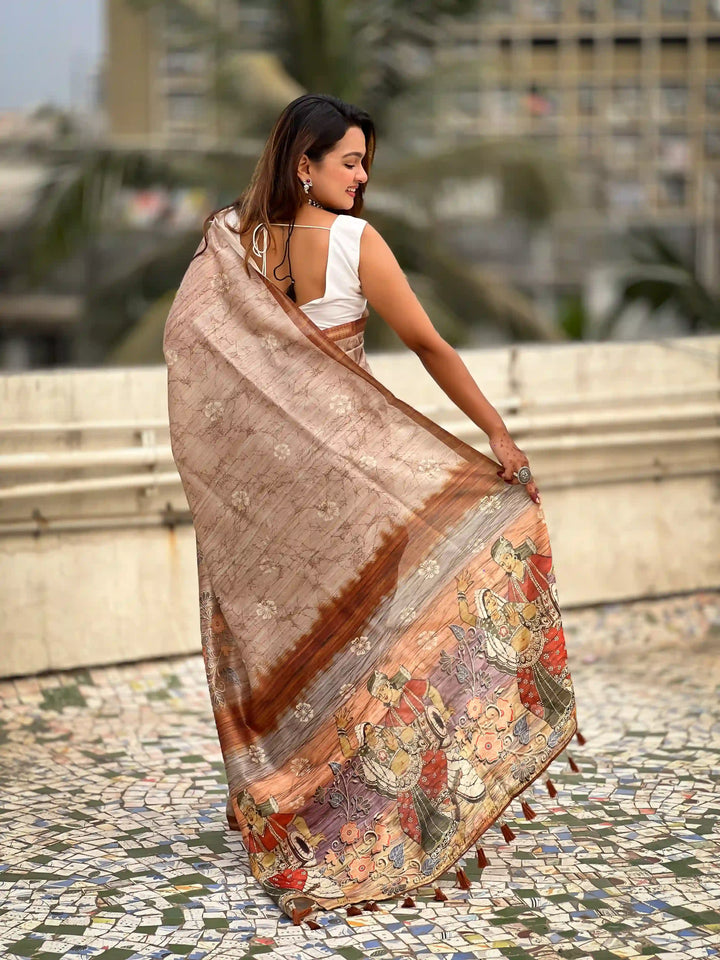 Exquisite Silk Saree with Floral Prints and Wevon Jari Border