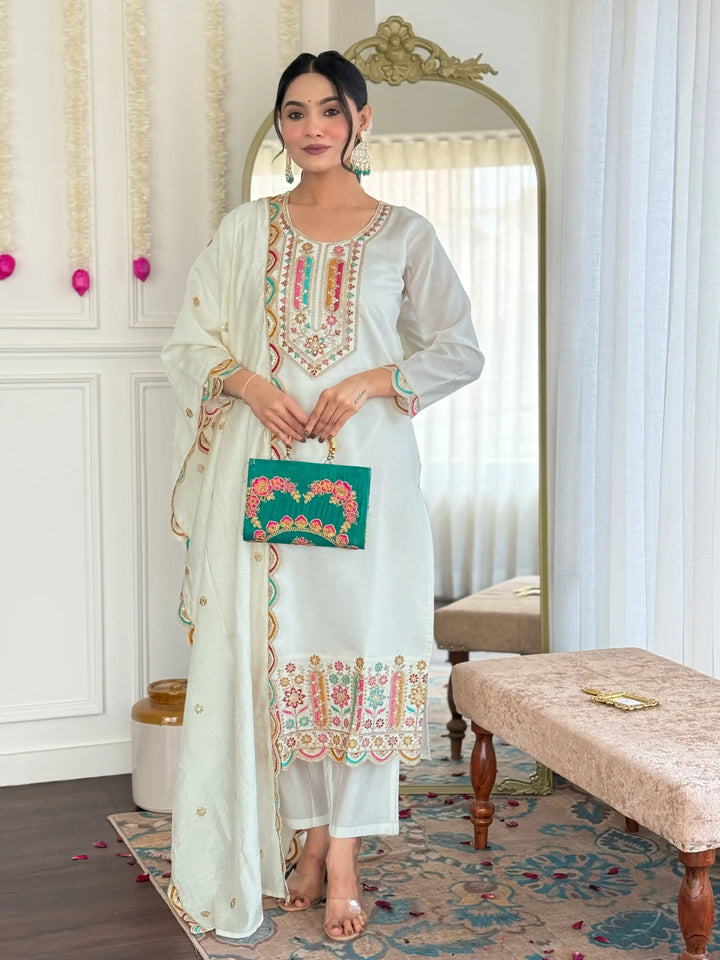Graceful White Chanderi Salwar Kameez with Dupatta