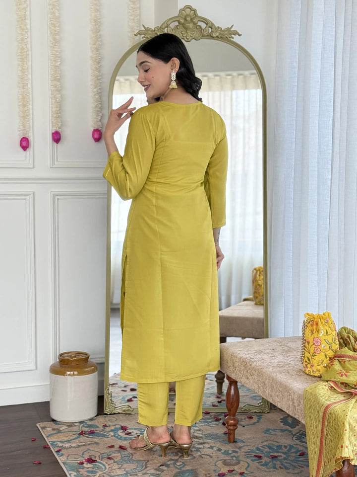 Vibrant Lime Chanderi Salwar Kameez with Printed Dupatta