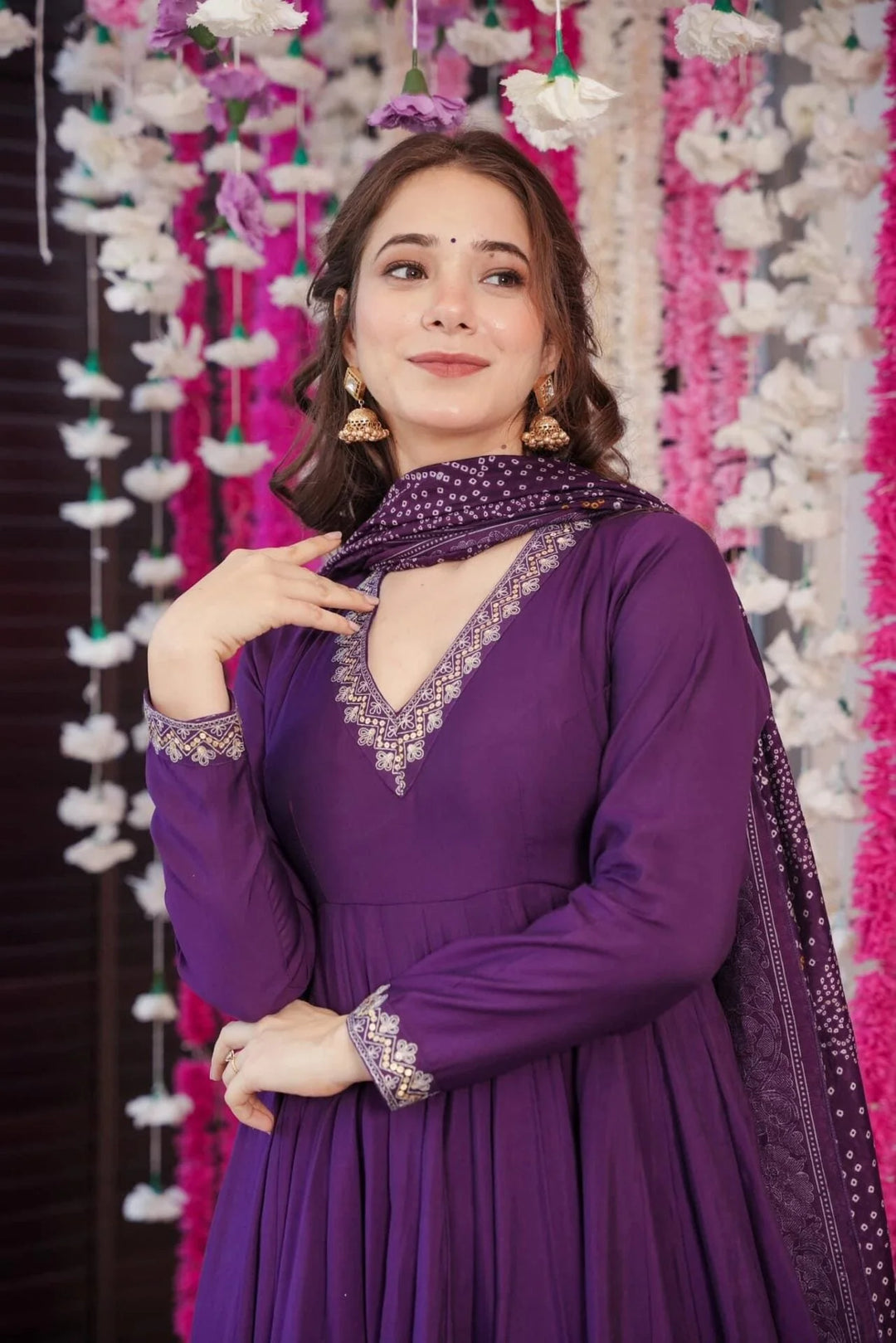 Regal Wine Salwar Kameez in PV Chanderi with Printed Dupatta