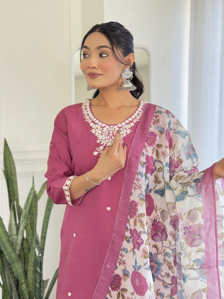 Blush Pink Chanderi Silk Salwar Kameez with Embroidery