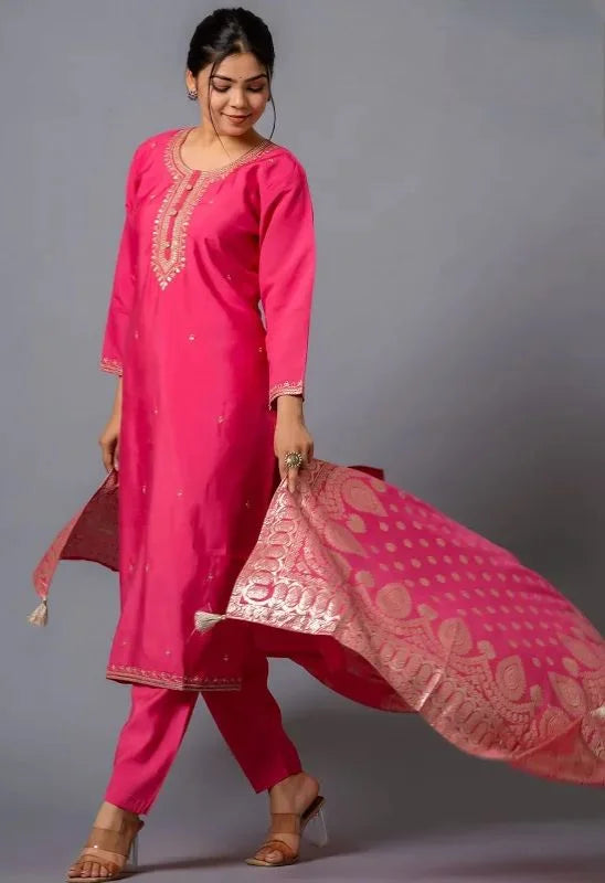 Chic & Traditional Rani Pink Chanderi Salwar Suit Set