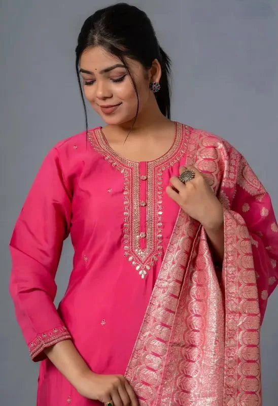 Chic & Traditional Rani Pink Chanderi Salwar Suit Set