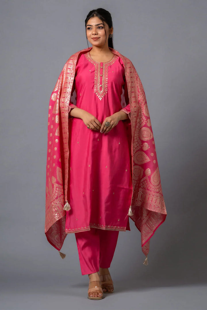 Chic & Traditional Rani Pink Chanderi Salwar Suit Set