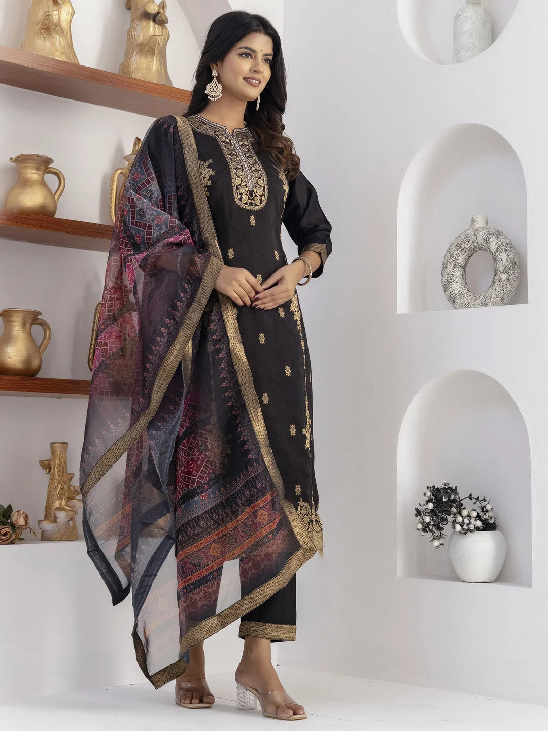 Premium Black Salwar Kameez in Jacquard & Viscose Silk
