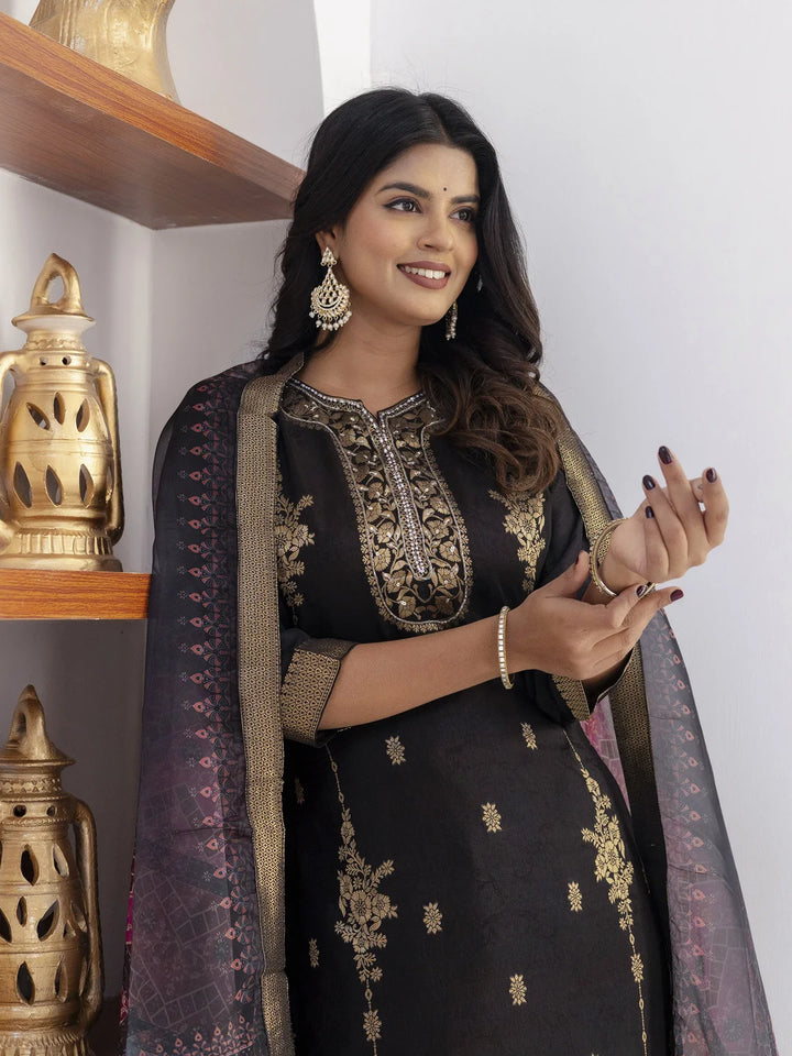 Premium Black Salwar Kameez in Jacquard & Viscose Silk