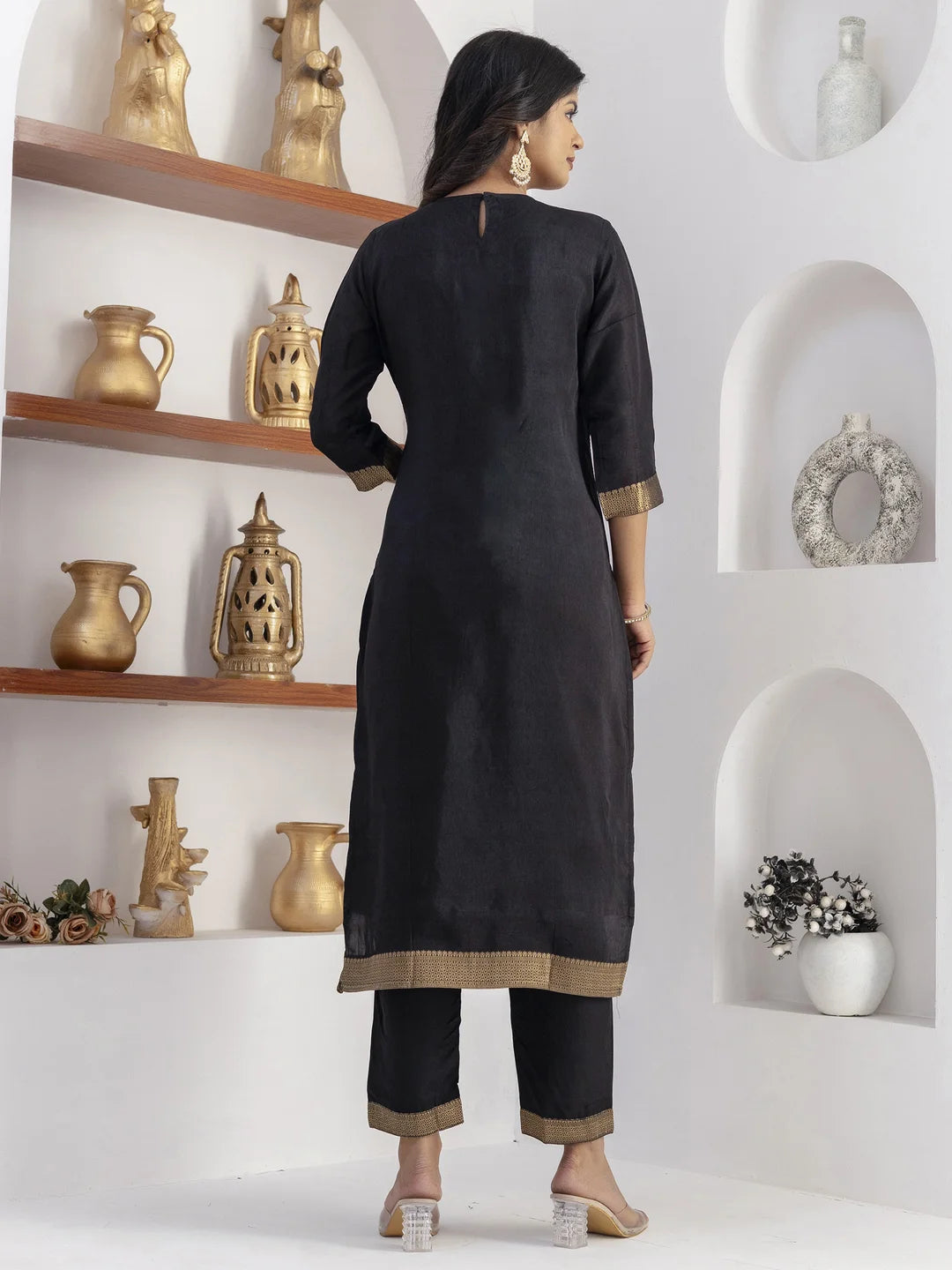 Premium Black Salwar Kameez in Jacquard & Viscose Silk