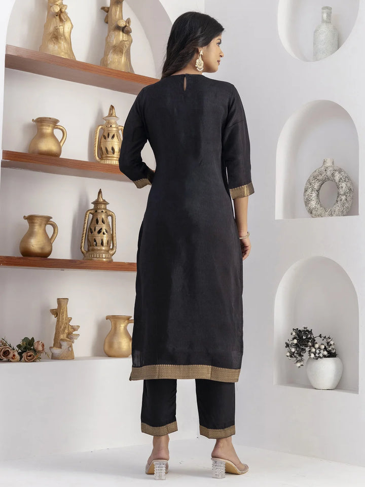 Premium Black Salwar Kameez in Jacquard & Viscose Silk