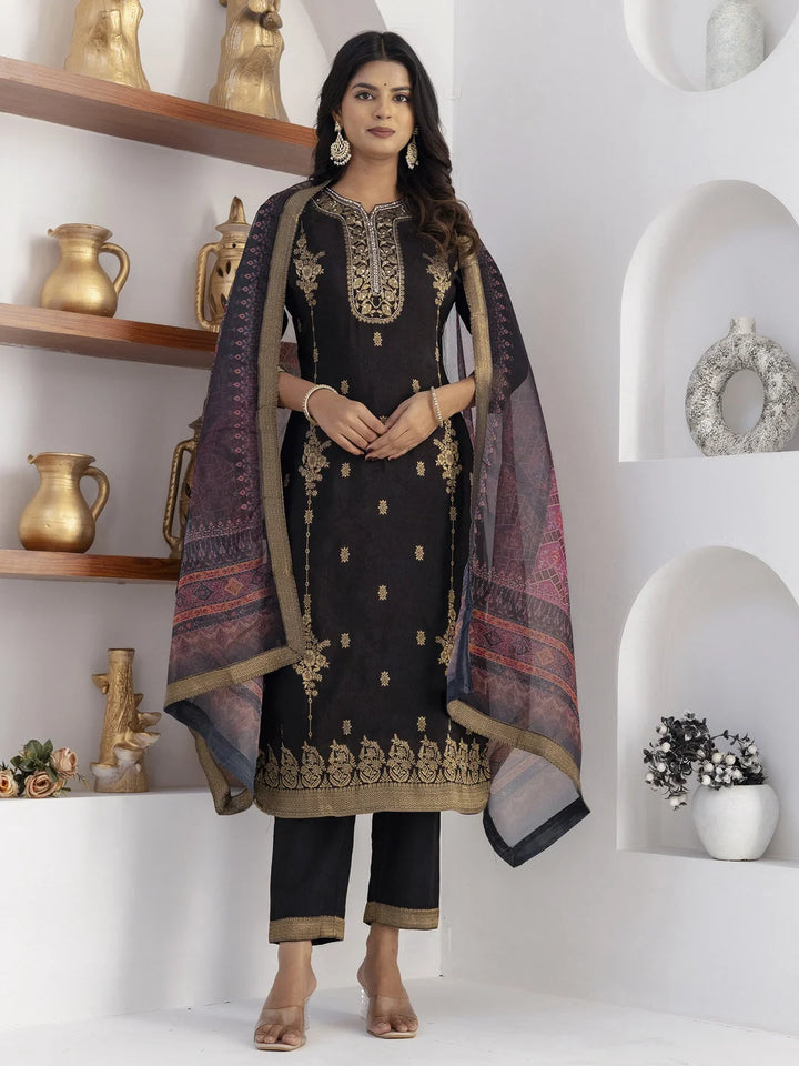 Premium Black Salwar Kameez in Jacquard & Viscose Silk