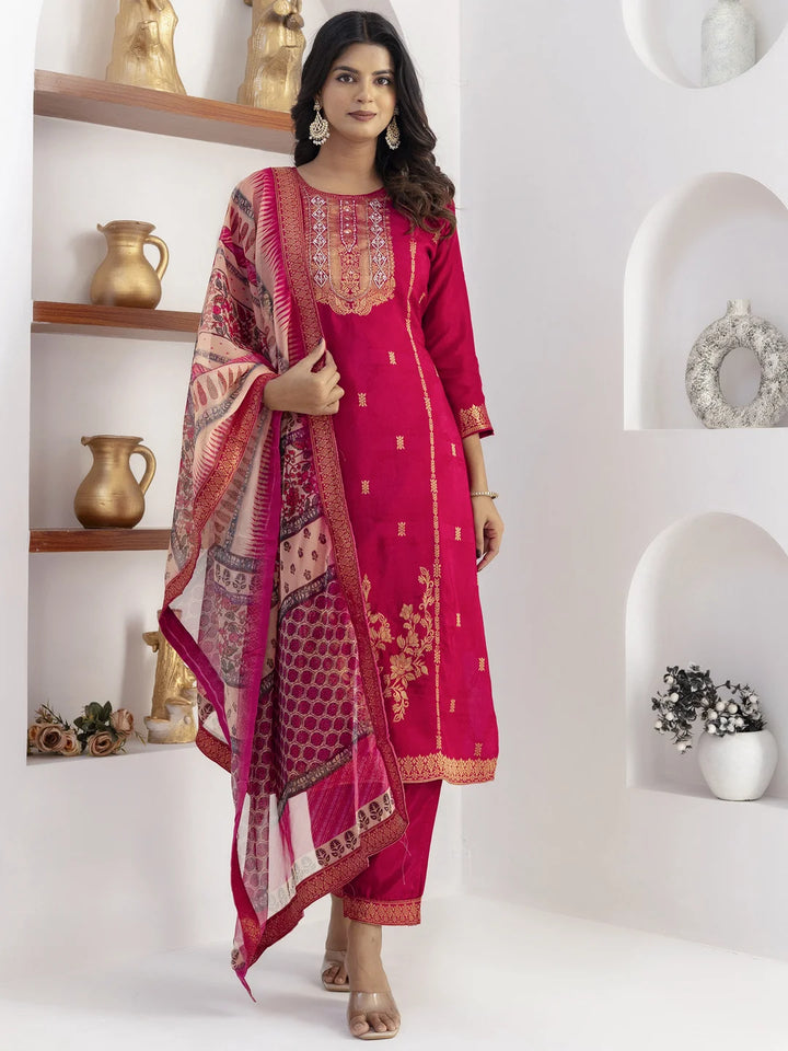 Stunning Cherry Silk Ethnic Set – Premium Hand Work & Prints