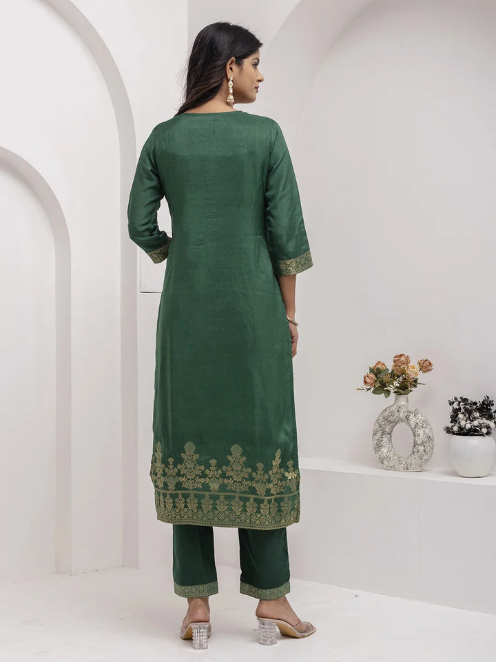 Graceful Green Viscose Silk Salwar Kameez with Designer Work