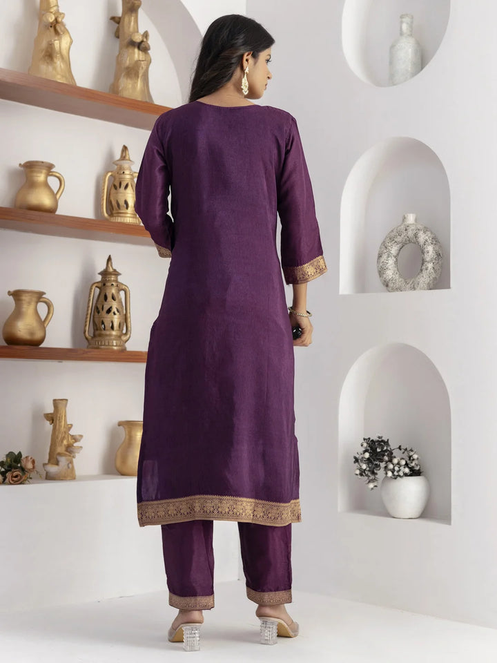Royal Purple Suit Set with Printed Organza Dupatta