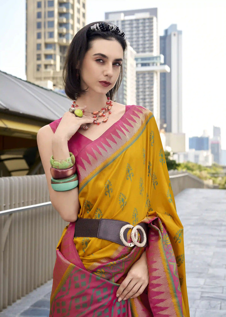 Classic Soft Silk Saree with Ethnic Printed & Jari Detailing