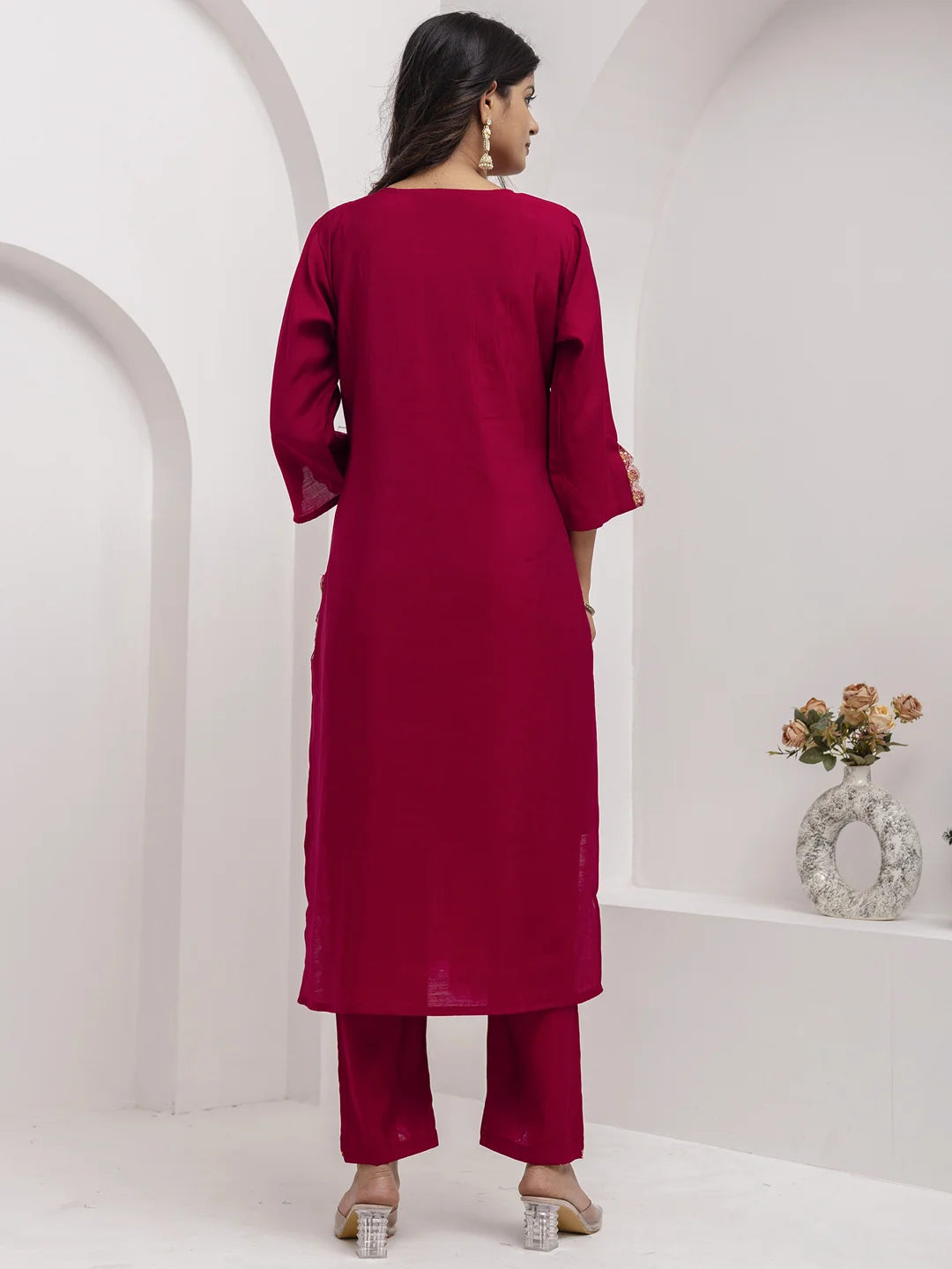 Elegance in Maroon: Viscose Silk Salwar Kameez with Hand Work